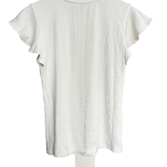 Ann Taylor | Women's Frilled Sleeve Textured Crew Neck T-Shirt - Picture 5 of 8